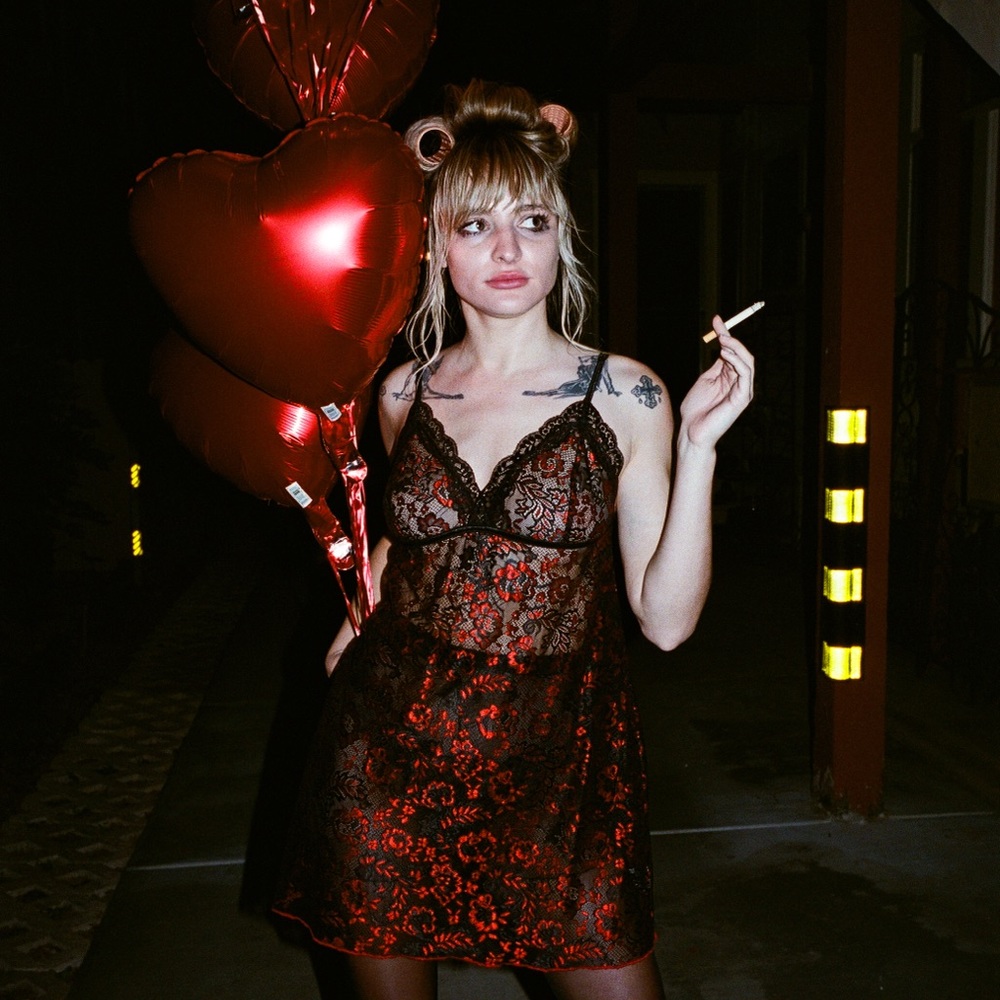 Red & Black Lace Slip Dress
